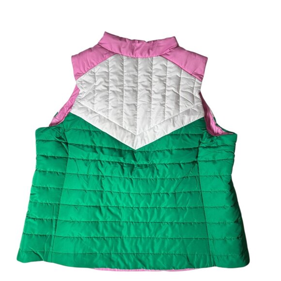 Clubhouse Isaac Mizrahi Live Colorblock Puffer Vest Women’s 1X | Green Pink Whit - Picture 2 of 3